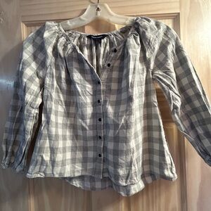 Ralph Lauren Gray and White Plaid Button-Down Shirt